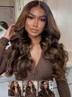 KLAIYI Ombre Brown Body Wave Lace Front Wigs Human Hair Highlight Balayage 13x4x1 T Part Ear to Ear Lace Wig Pre Plucked with Baby Hair Easy to Wear and Go Wigs for Black Women Natural Hairline 20Inch