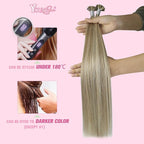 YoungSee K Tip Hair Extensions Human Hair Light Brown Pre Bonded K Tip Real Hair Extensions Light Brown Highlights Blonde Utip Natural Human Hair Highlight 14in Hot Fusion Hair Extensions 50s/50g
