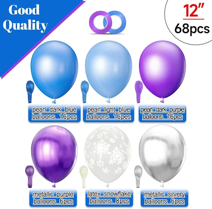 68Pcs Purple and Blue Party Balloons Kit 12 Inch Pearl Light Blue Metallic - Image 2
