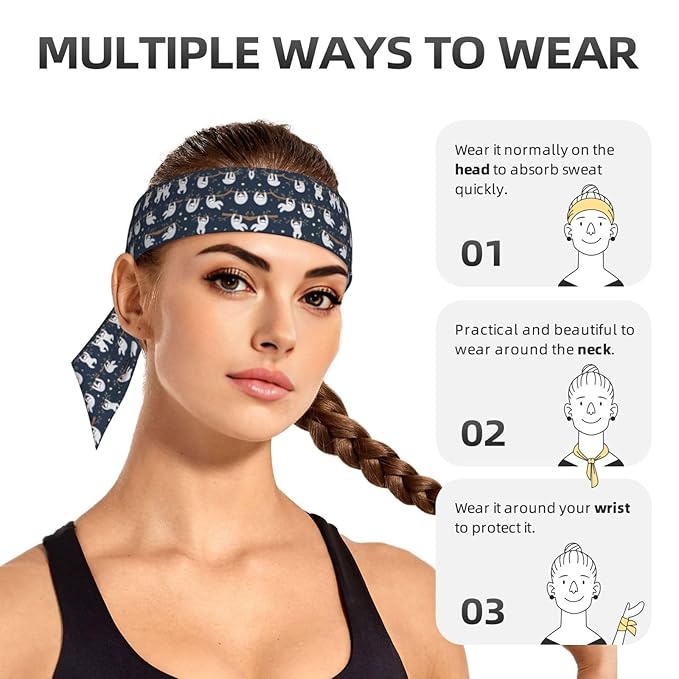 Men Women Sports Sweatband, Multi Style Elastic Head Ribbon for Sports Fitness Spa, Fashion Cute Sloth Headwear Head Accessories