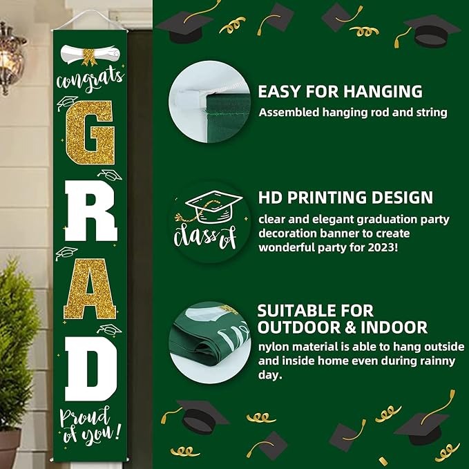 Graduation Decorations 2026 Banner Porch Sign Green Gold - Image 3