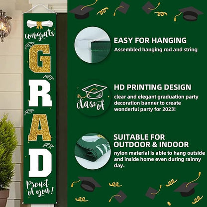 Graduation Decorations 2026 Banner Porch Sign Green Gold - Image 3
