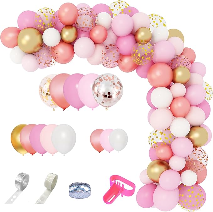 Amandir 164Pcs Rose Gold Pink Balloons Garland Arch Kit | Light Pink Gold White - Image 2