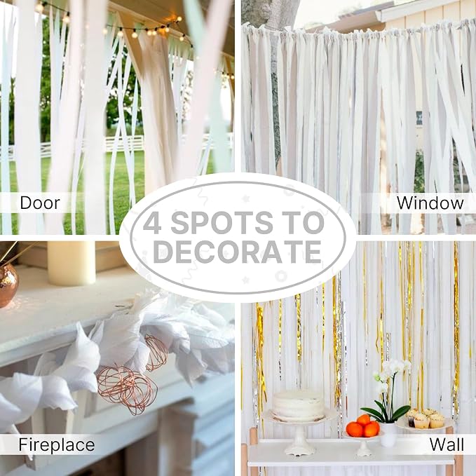 PartyWoo White Pearl White Crepe Paper Streamers 6 Rolls 492 FT | Graduation - Image 5
