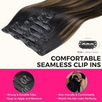 Lashey Seamless Clip in Hair Extensions Natural Black Mixed Chestnut Brown Real Human Hair 7pcs 110g 22 Inch Light Yaki Clip in Real Hair Extensions with Invisi Edge Soft Hair for Black Women