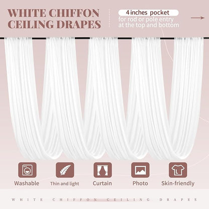4 Panels White Ceiling Drapes for Wedding Ceiling Drapes 5ftx10ft Wedding Arch - Image 3