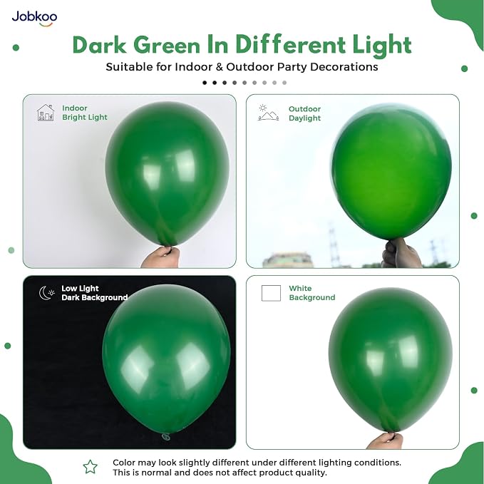 Jobkoo Green Balloons, 12 Inch Dark Emerald Hunter Forest Green Balloon | Matte - Image 3