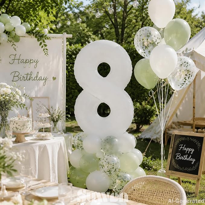 SUWEN 40 Inch White Large 8 Balloon Number Big Foil Helium Numbers 0-9 | Giant - Image 2