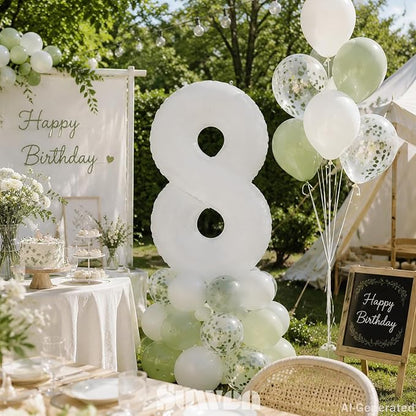 SUWEN 40 Inch White Large 8 Balloon Number Big Foil Helium Numbers 0-9 | Giant - Image 2
