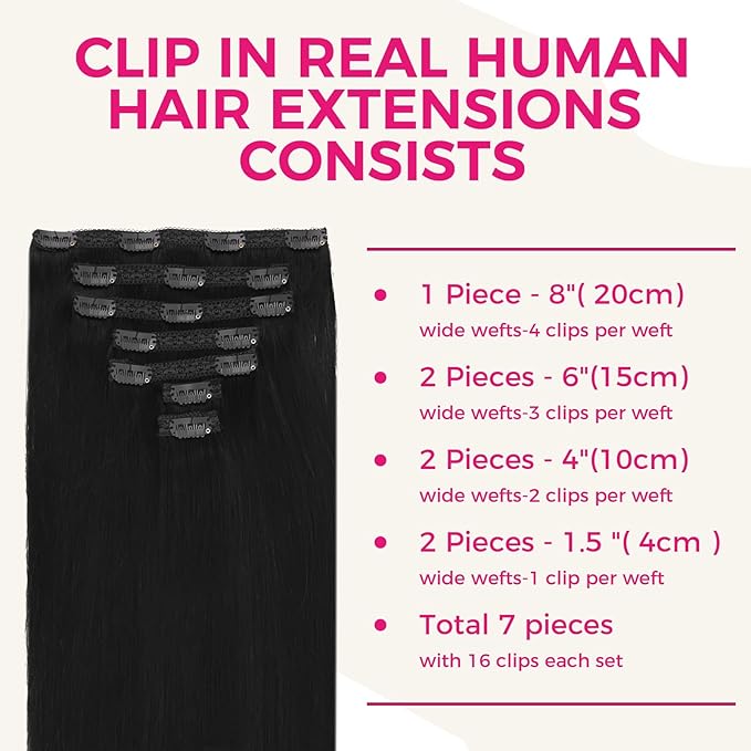 Lashey Clip in Hair Extensions Real Human Hair, 7pcs 120g 18 Inch #1 Jet Black Straight Hair, Remy Human Hair Extensions Clip in Extensions Real Human Hair