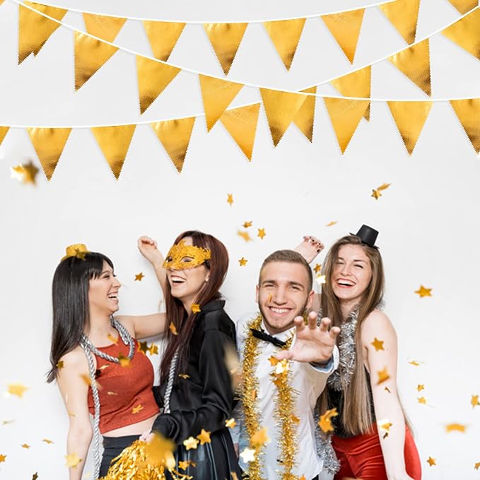 Gold Party Decorations Metallic Fabric Triangle Pennant Banner Gold Flag - Image 5