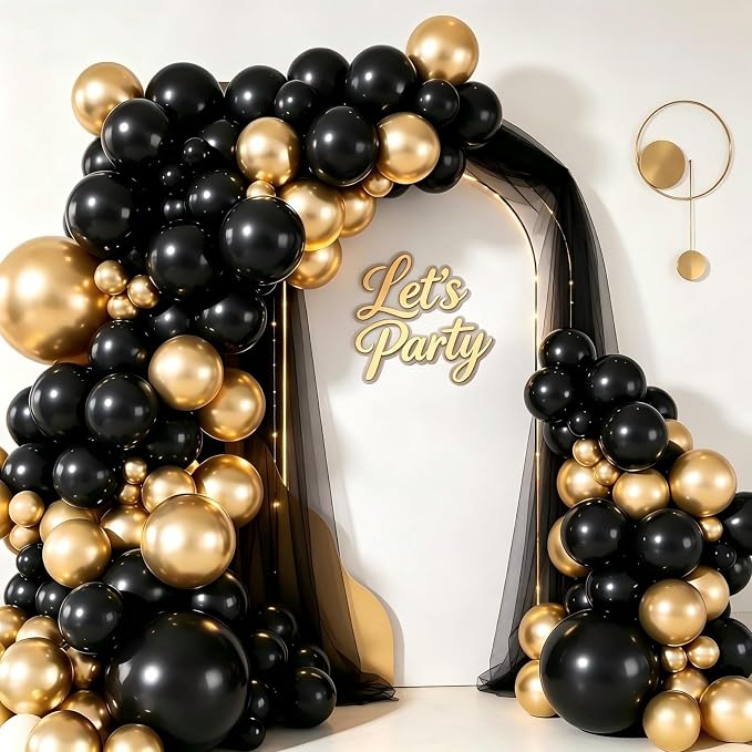 Black and Gold Balloon Garland Arch Kit by Unknown