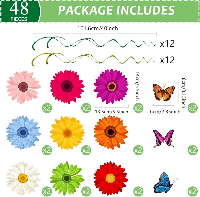 48 Pieces Spring Sun Flowers Butterfly Hanging Swirl Decorations Spirals - Image 2