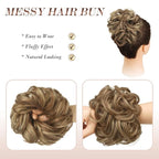 FESHFEN Messy Bun Hair Piece - Elastic Wavy Curly Hair Bun Scrunchies Extensions Synthetic Chignon Hairpieces for Women Girls, Brown & Blonde 1.5 oz