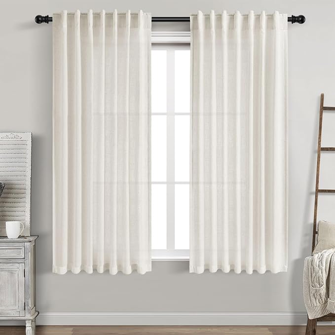 Cream Linen Curtains 65 Inch Length by Nanspring