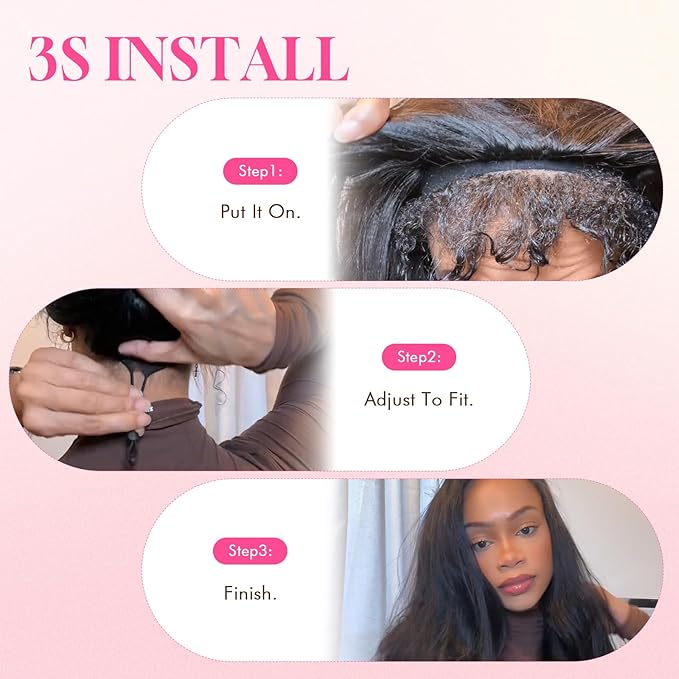 WOWANGEL Kinky Curly Half Wig Human Hair 180% Density Flexi-Fit Invisi 3 in 1 Wigs Flip Drawstring Wig Glueless Wear and Go Headband Wig 100% Human Hair for Women, Natural Black, 26 Inch