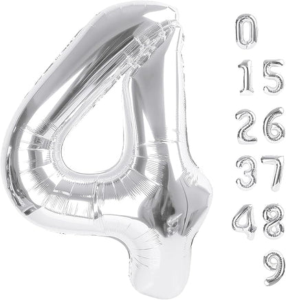 Large Number Balloons 40 Inch Silver 4 Balloon by Mluchee