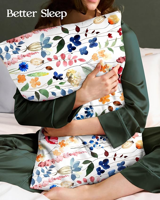 2 Pack Mulberry Silk Pillowcase for Hair and Skin - Queen Size 20 x 30 Inches with Hidden Zipper Watercolor Flower 19 Momme Soft Sleeping Silk Pillow Case for Women, Moms
