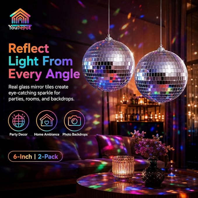 Youdepot 6-Inch Disco Ball, Reflective Disco Ball Decor, - Image 5