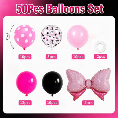 Pink and Black Balloons with 2Pcs Pink Bow Balloons - Image 2