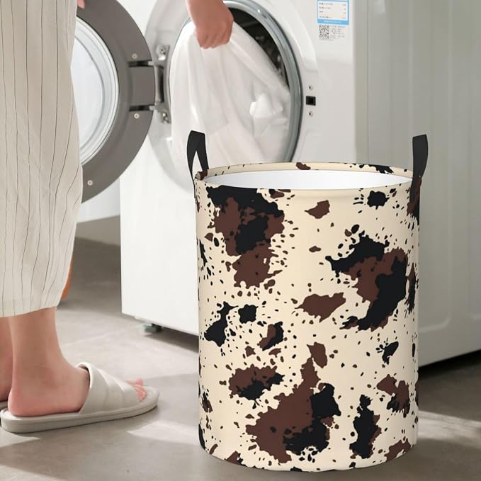 Highland Cow Texture Round Laundry Hamper Cowskin Print Storage Basket Toys - Image 6