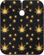 Women Cool Gold Golden Weedleaf Leaves Black Haircut Barber Cape Cover, Extra Large Hairdressing Apron for Home Stylists, Easy Clean