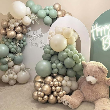 Sage Green Gold Balloons, 12 Inch Olive Avocado Retro Green Beige Sand White - Image 4