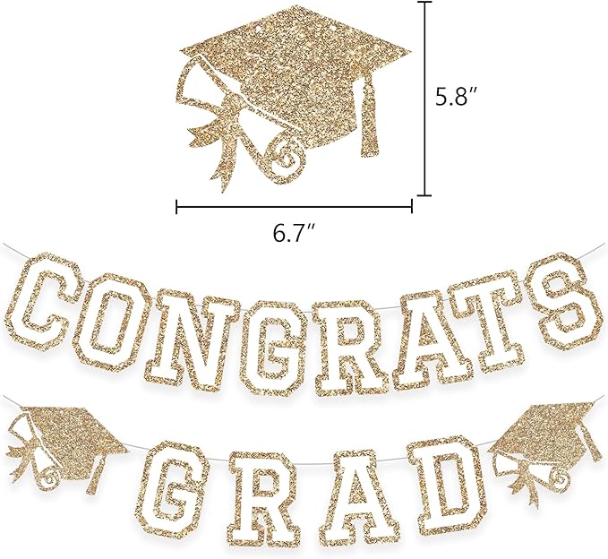 Congrats Grad Banner Graduation Party Banner Decoration Hanging Garland High - Image 2