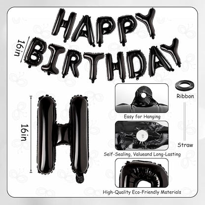 Black Happy Birthday Balloons Banner, 16 Inch Black Letters Aluminum Foil - Image 6