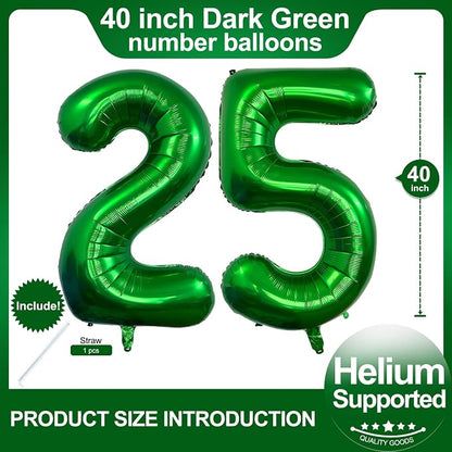 Number 25 Dark Green Balloons 40 Inch Giant Green 25 or 52 Numer Foil Helium - Image 2