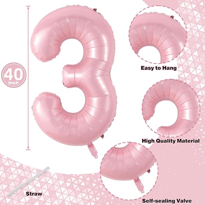 Big 13th Birthday Balloons, 40 Inch Pastel Pink Number 1 & 3 Helium Foil - Image 2