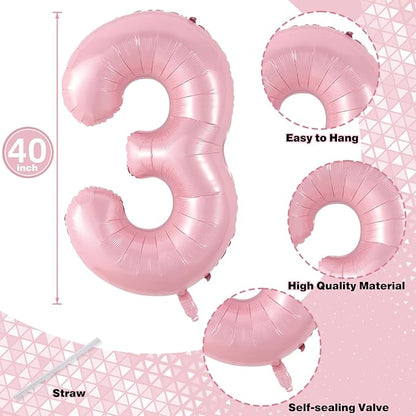 Big 13th Birthday Balloons, 40 Inch Pastel Pink Number 1 & 3 Helium Foil - Image 2