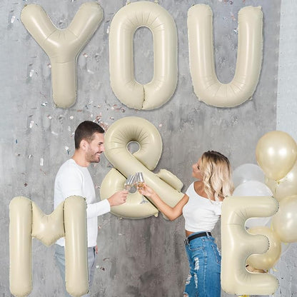 Letter Balloons Beige, 40 Inch Letter And Balloons, Alphabet Name Foil Balloon - Image 3
