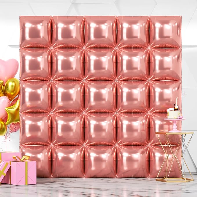 NISOCY 25PCS Rose Gold Square Foil Balloons Wall Backdrop | Double Sided by NISOCY