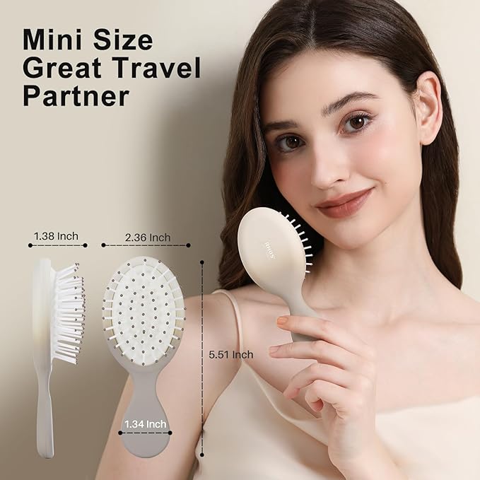 RHOS Mini Hair Brush for Women,Men and Kids, Travel Size Hair Brush for Purse & Pocket, Small Cushion Paddle Brush with Soft Bristles(1 Pack-Beige Gradient)