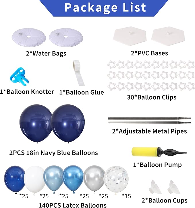 Navy Blue Silver and White Balloon Column Stand Kit Set of 2 - Image 3