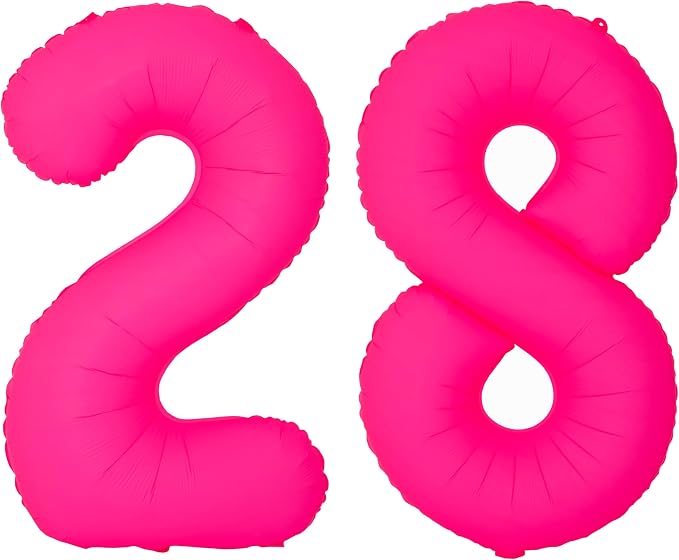 Pink Birthday Number 28 Balloons 40IN Fluorescent Pink 82 Foil Balloon | by YOIOZAIZAI