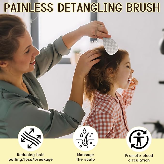 Mini Hair Brush,Cute Detangling Travel Hair Brush,Soft Bristles for Effortless Tangle Removal,Detangler Hairbrush for Women Men Boys Girls Kids Wet Dry All Hair Types (Grey Grid, Mini)