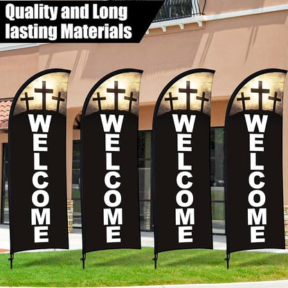 Buryeah 2 Sets Welcome Feather Flag Sign Kit 8 ft Welcome Banners Swooper Flag - Image 5