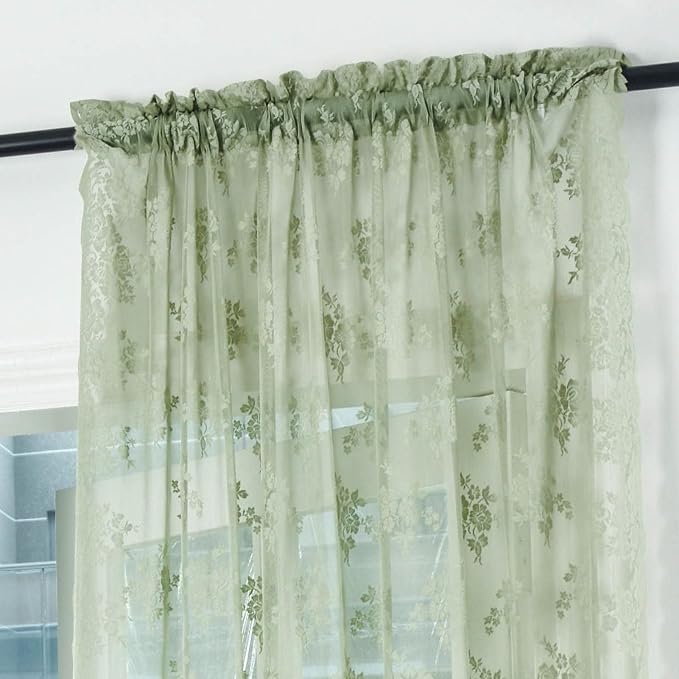 Kotile Sage Green Lace Curtains - Image 3