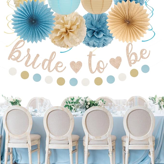 Light-Dusty Blue Beige-Champagne Bridal-Shower Party-Decorations - Image 5