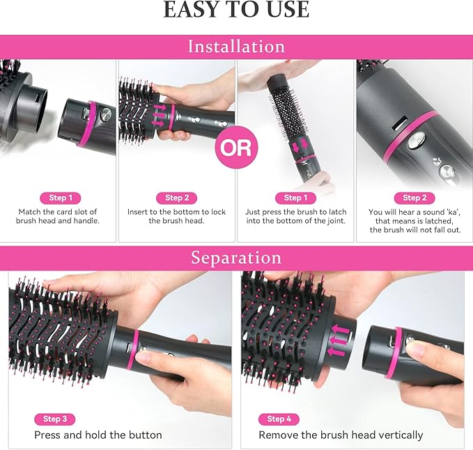 Hair Dryer Brush, 4 in 1 One Step Professional Hot Air Brush for Curling Drying Straightening Combing, [Ceramic Coating][Negative Ion] Volumizing Blow Dryer Brush