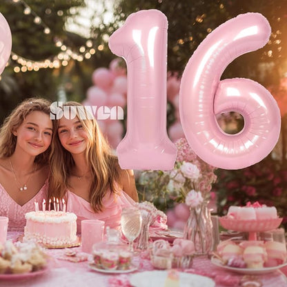SUWEN 40 Inch Pink Large 16 Number Balloons Big Foil Helium Number Balloons 0-9 - Image 4