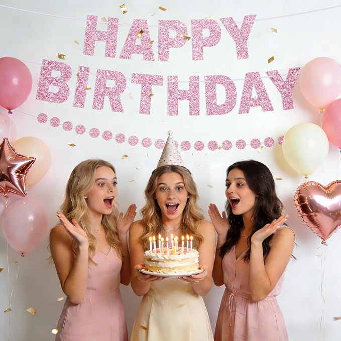 Alynta Happy Birthday Banner Pre-Strung Glitter Birthday Party Decorations | NO - Image 5