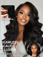 KLAIYI EasiContour V Part Wig Human Hair Body Wave Glueless Upgrade U Part Wig No Leave Out No Gel Clip in Half Wig V Shape Pull and Go Beginner Friendly Ready to Wear Natural Black Color 150% 18Inch