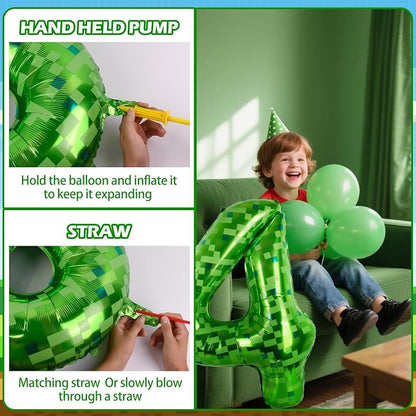 40 Inch Giant Green Pixel Miner Theme Number Balloons 40 Inch Foil Party - Image 4