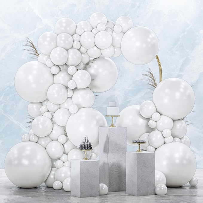 PartyWoo Pearl White Balloons 140pcs Metallic White Color 5 Inch | 18 12 10 5 by PartyWoo