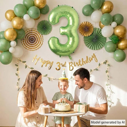Light Green Number 3 Balloon 40 Inch, Glossy Metallic Foil Party Supplies | - Image 2