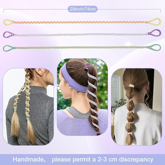 4 Pcs Spiral Hair Ties for Women & Girls, Rip Tie Hair Ties for Longhair, Elastic Braided Ponytail Holder, Tangle-Free, Effortless Styling for Gym, Running, Cycling, Surfing, Sports, Bright Color
