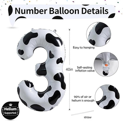 Large Number Balloons 40 Inch, Cow Print Self Inflating 3 Balloons - Image 2